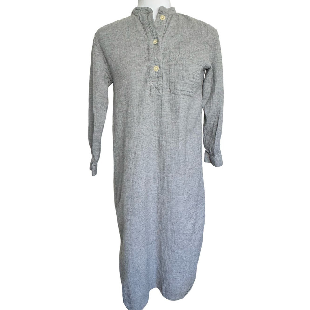 Casual Gray Button-Front Linen-Blend Midi Dress